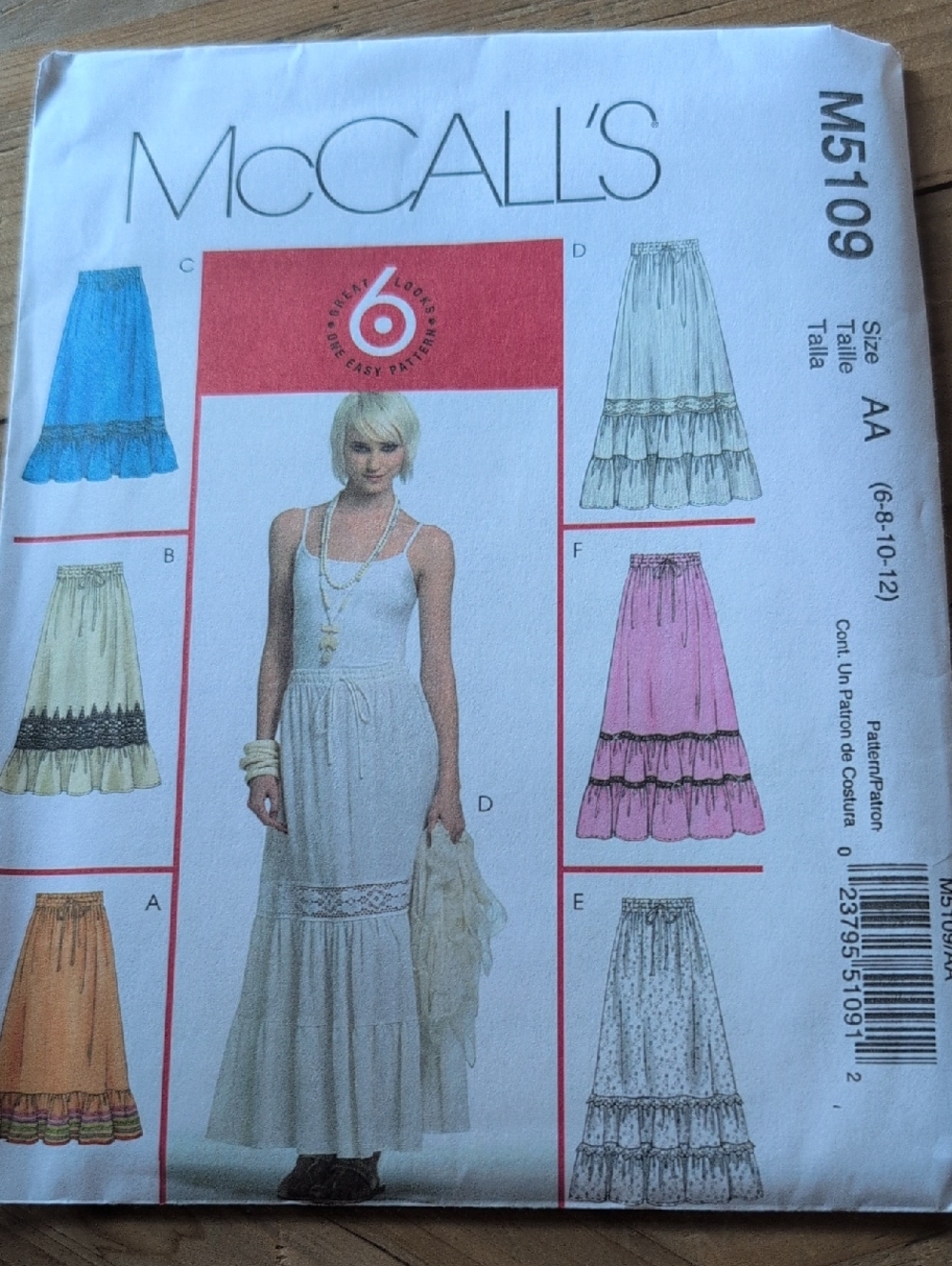 2006 McCall's Pattern: M5109, Tiered Maxi Skirt, 6 Looks, Uncut